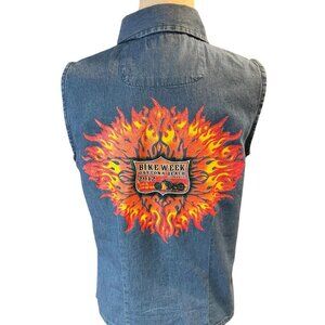 Womens M Biker Cypress Denim Sleeveless 2012 Daytona  Bike Week Flames Glitter